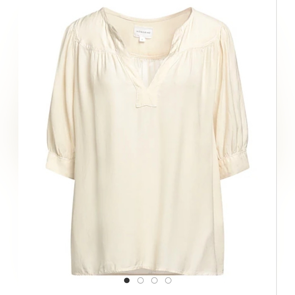 Honorine Ivory Peasant Blouse Medium Boho Luxe V-Neck Relaxed Tunic Top - Picture 3 of 9